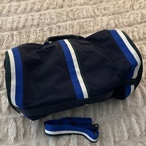 Tory Sport Blue and White Striped Duffel Bag